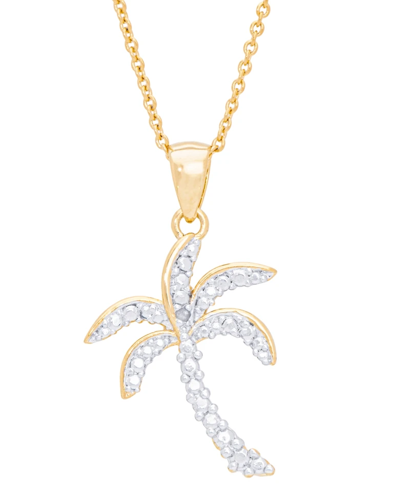 Diamond Accent Palm Tree Pendant 18" Necklace in 14K Gold Plate