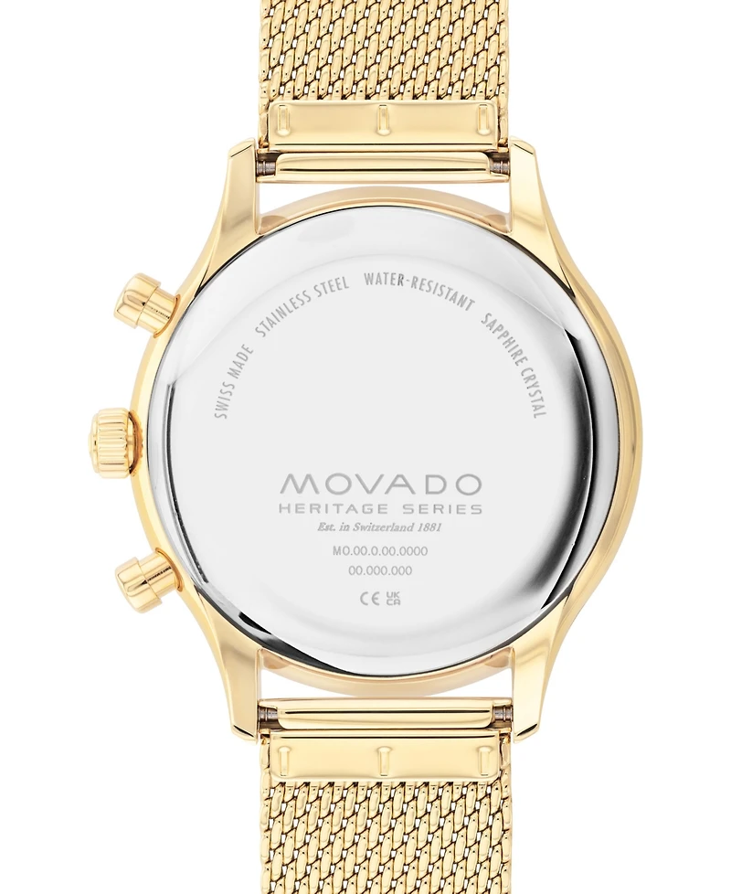 Movado Men's Swiss Chronograph Heritage Series Circa Gold Ion Plated Steel Mesh Bracelet Watch 43mm