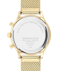 Movado Men's Swiss Chronograph Heritage Series Circa Gold Ion Plated Steel Mesh Bracelet Watch 43mm