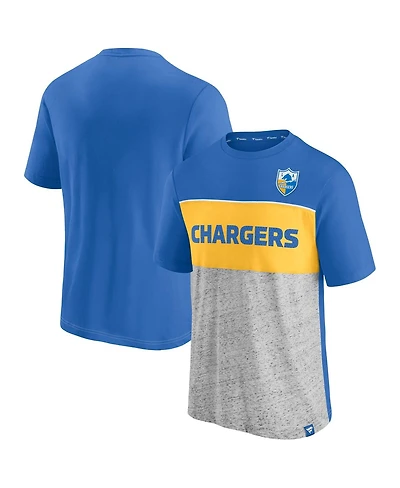Men's Fanatics Powder Blue and Heathered Gray Los Angeles Chargers Throwback Colorblock T-shirt
