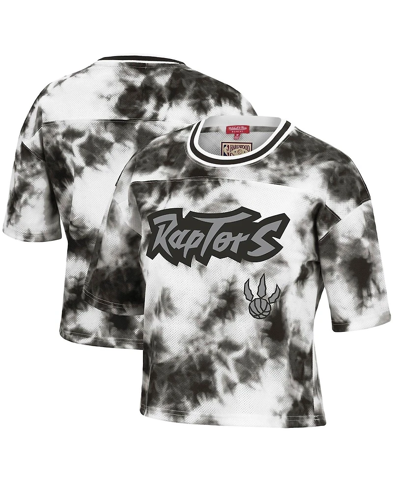 Women's Mitchell & Ness Black and White Toronto Raptors Hardwood Classics Tie-Dye Cropped T-shirt
