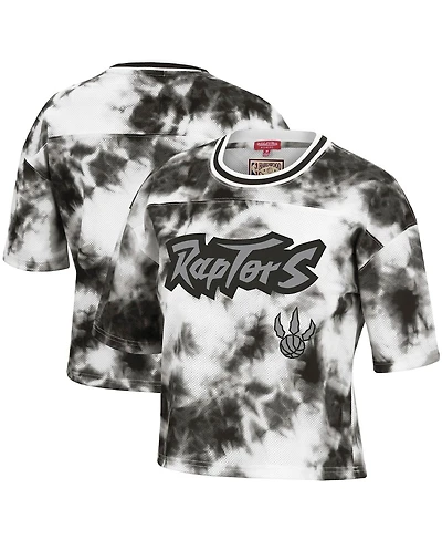 Women's Mitchell & Ness Black and White Toronto Raptors Hardwood Classics Tie-Dye Cropped T-shirt
