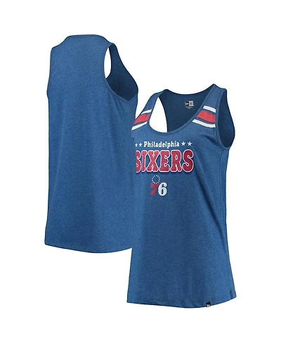Women's New Era Heathered Royal Philadelphia 76ers Scoop-Neck Racerback Tank Top