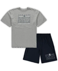 Men's Concepts Sport Heathered Gray, Navy New York Yankees Big and Tall T-shirt and Shorts Sleep Set
