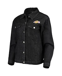 Women's The Wild Collective Black Los Angeles Lakers Patch Denim Button-Up Jacket