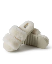Fireside by Dearfoams Women's Benalla Genuine Shearling Double Band Fuzzy Slide Slipper