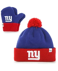 Toddler Unisex Royal and Red New York Giants Bam Bam Cuffed Knit Hat with Pom and Mittens Set