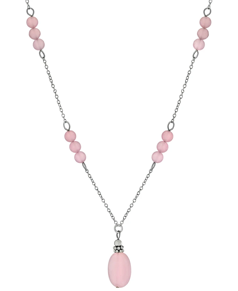 Giani Bernini Rose Quartz Bead 18" Pendant Necklace (5 ct. t.w.) Sterling Silver (Also Turquoise, Sodolite, Amethyst & Red Jasper), Created for