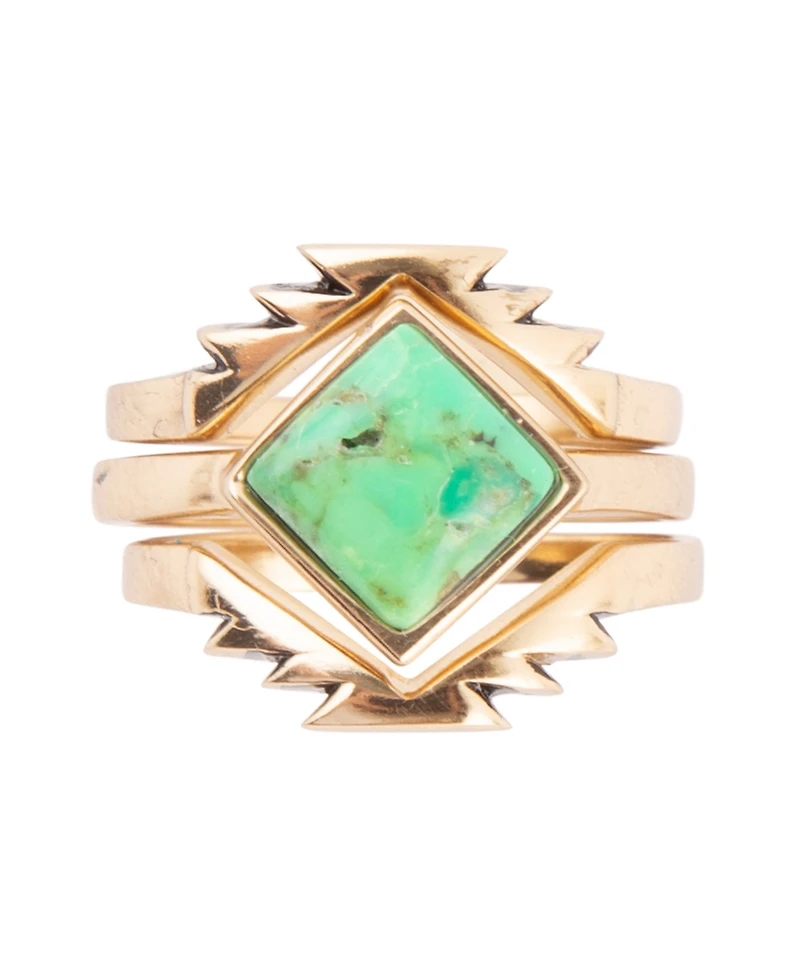 Barse Mission Bronze and Genuine Lime Turquoise Stack Rings