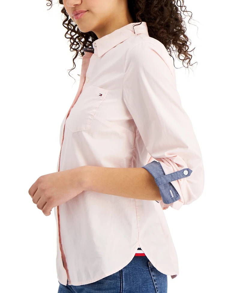 Tommy Hilfiger Women's Cotton Roll-Tab Button-Up Shirt