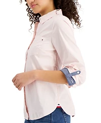 Tommy Hilfiger Women's Cotton Roll-Tab Button-Up Shirt