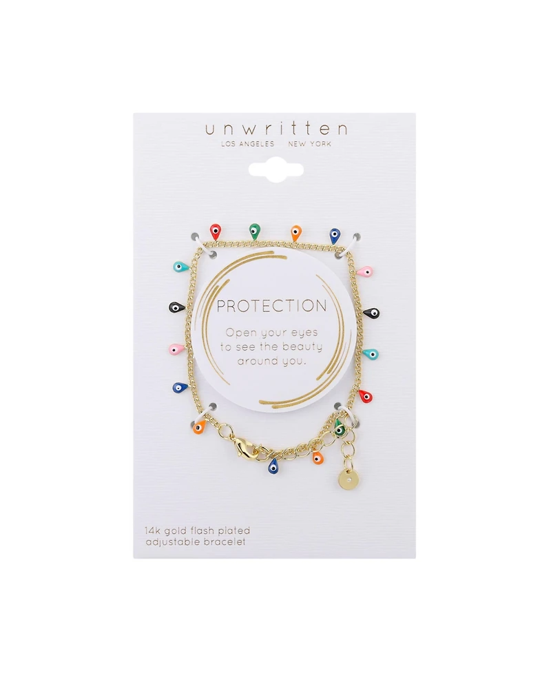 Unwritten 14K Gold Flash Plated Enamel Evil Eye Charm Bracelet