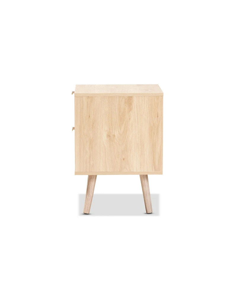 Baird Mid-Century Modern Wood and Rattan 2 Drawer Nightstand