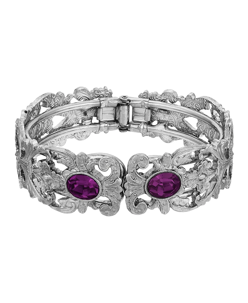 Silver-Tone with Oval Stone Bracelet