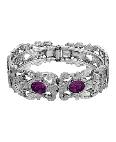 Silver-Tone with Oval Stone Bracelet