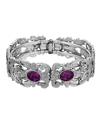 Silver-Tone with Oval Stone Bracelet