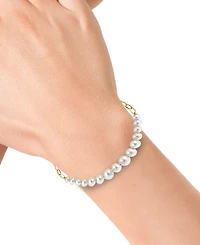 Effy Cultured Freshwater Pearl (7-1/2mm) & Diamond (1/10 ct. t.w.) Paperclip Bracelet in 14k Gold