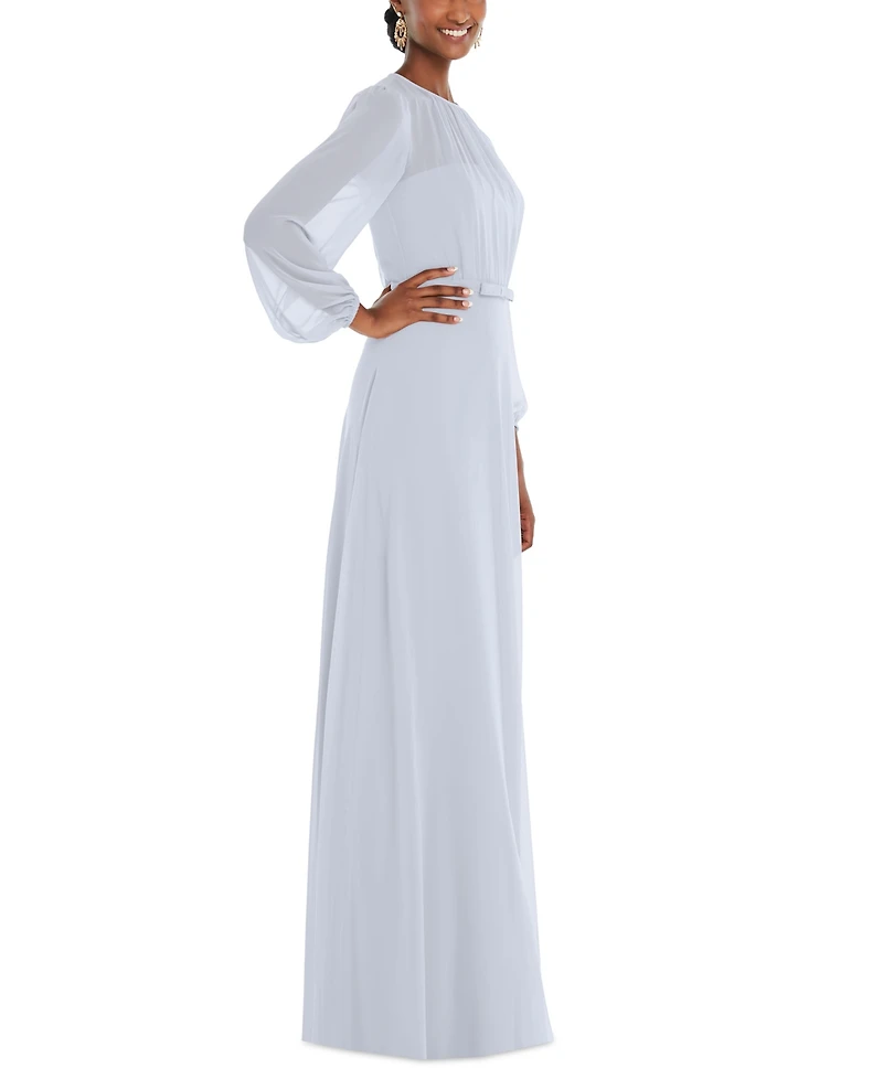 Dessy Collection Women's Strapless Chiffon Maxi Dress with Puff Sleeve Blouson Overlay