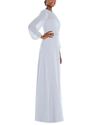 Dessy Collection Women's Strapless Chiffon Maxi Dress with Puff Sleeve Blouson Overlay