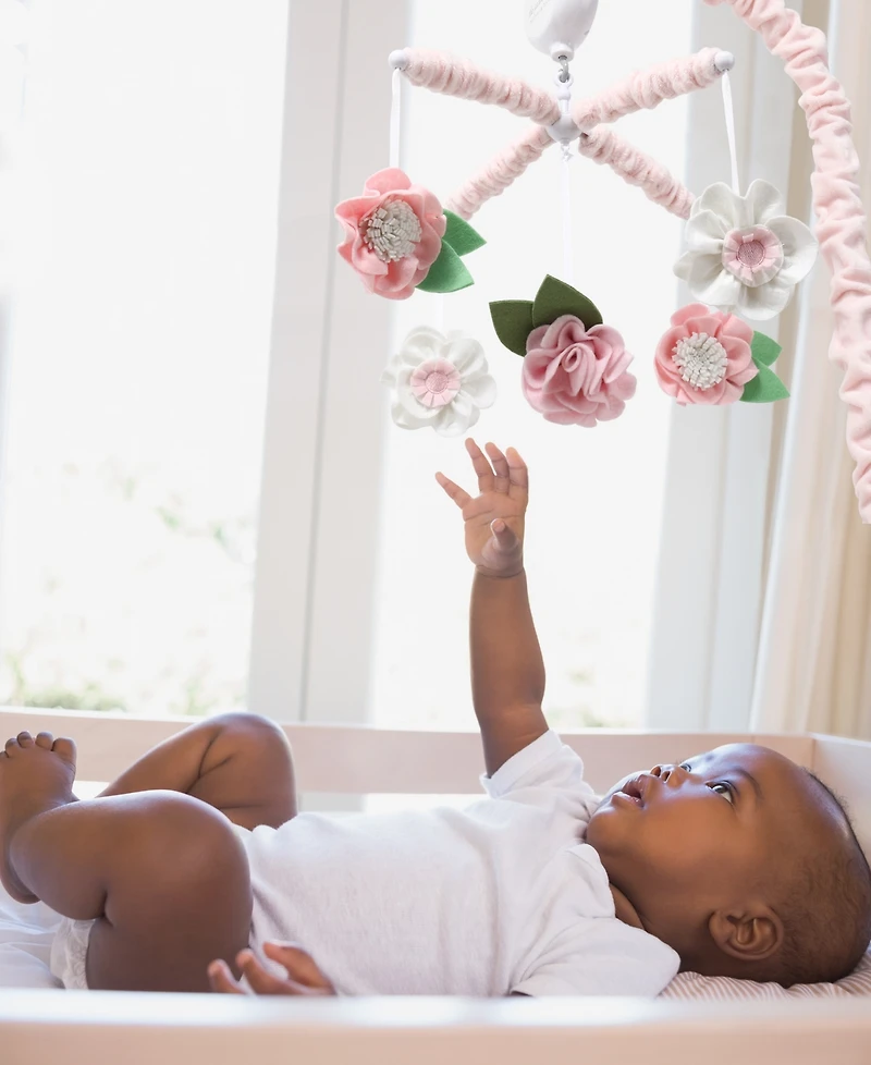 The Peanutshell Pink Floral Musical Crib Mobile for Baby Girls Plays 12 Lullabies