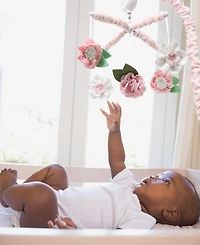 The Peanutshell Pink Floral Musical Crib Mobile for Baby Girls Plays 12 Lullabies