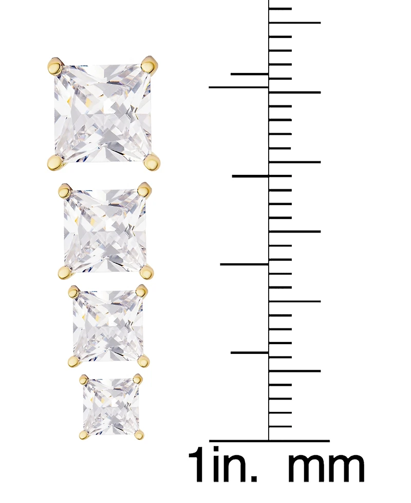 Women's 14k Gold Plated Square Cubic Zirconia Stud Earrings Set, 8 Pieces