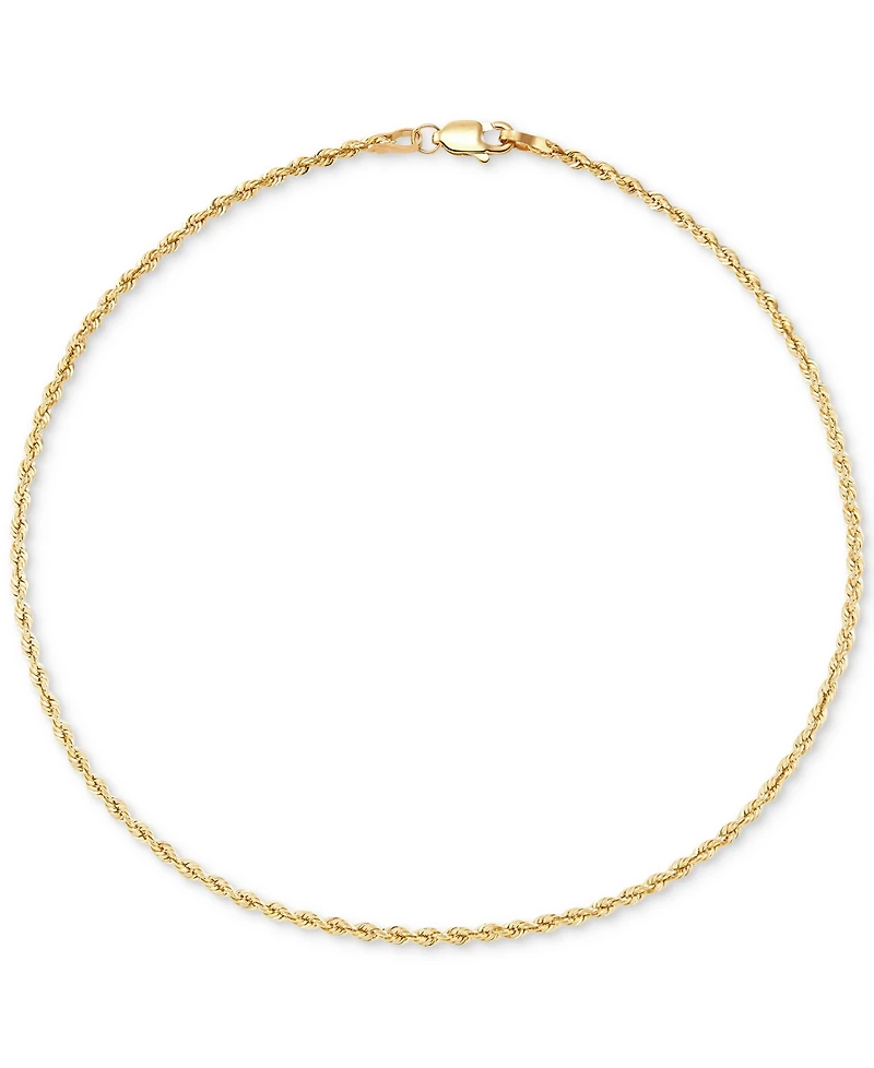 Lightweight Glitter Rope Link Ankle Bracelet in 10k Gold