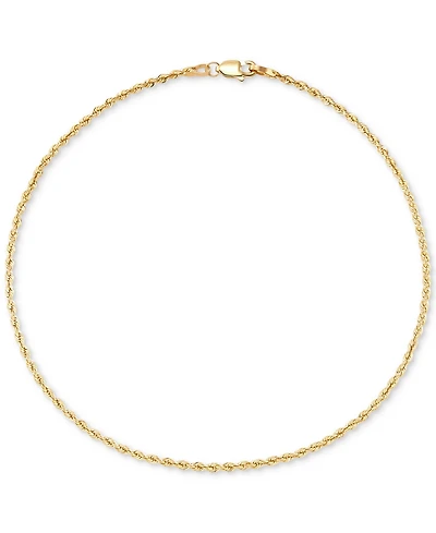 Lightweight Glitter Rope Link Ankle Bracelet in 10k Gold