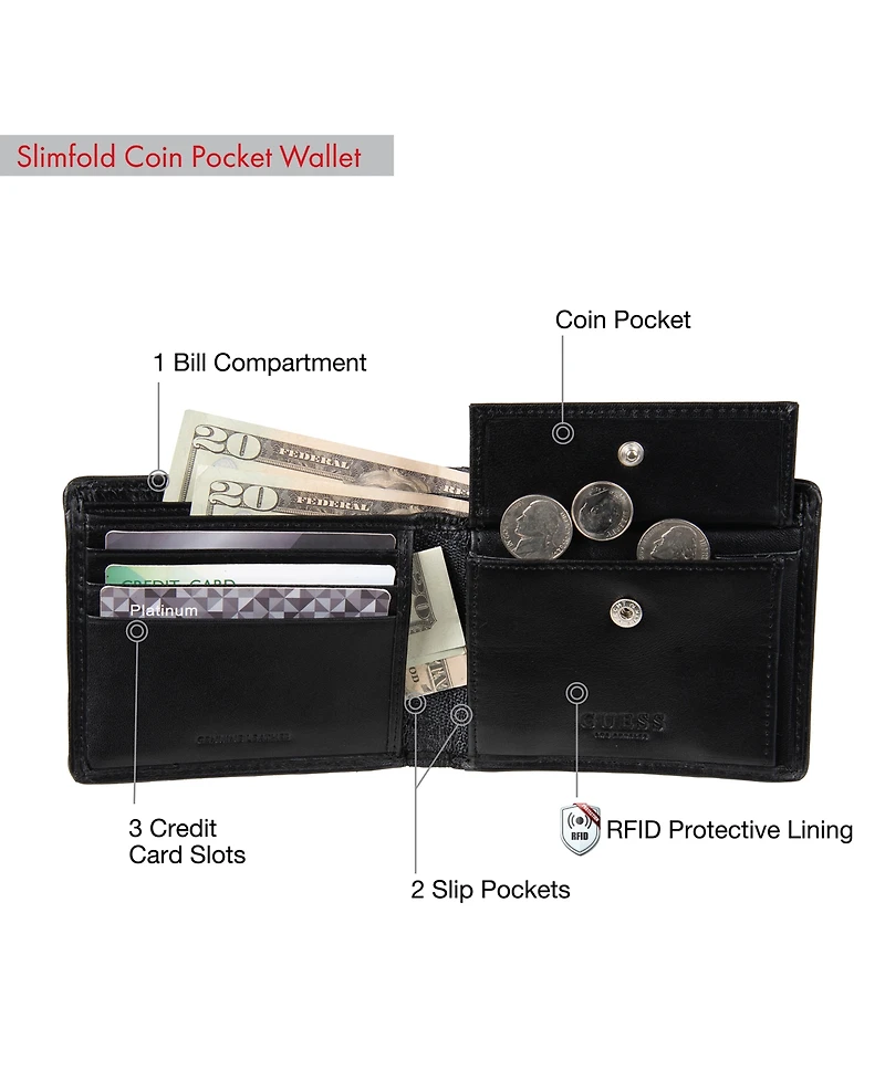 Guess Men's Rfid Slimfold Wallet with Interior Coin Pocket