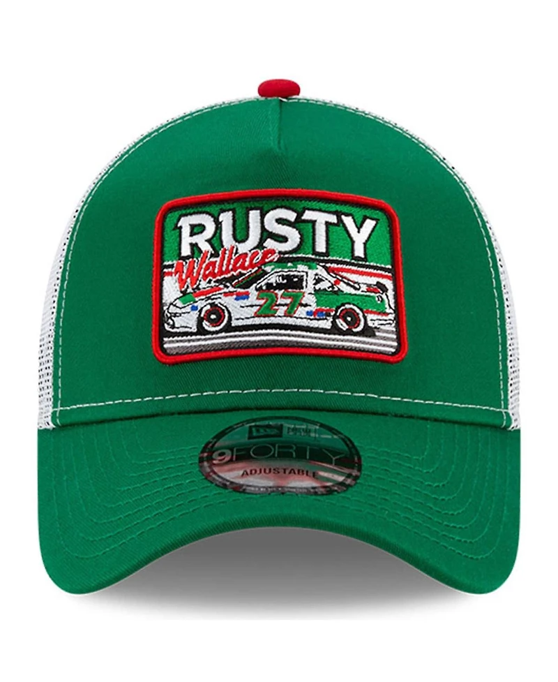 Men's New Era Green, White Rusty Wallace Legends 9Forty A-Frame Adjustable Trucker Hat