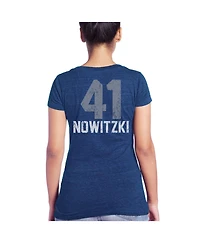 Women's Majestic Threads Dirk Nowitzki Blue Dallas Mavericks Name & Number Tri-Blend T-shirt