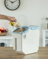 Large Plastic Storage Food Holder Containers with a Measuring Cup and Wheels, Set of 3