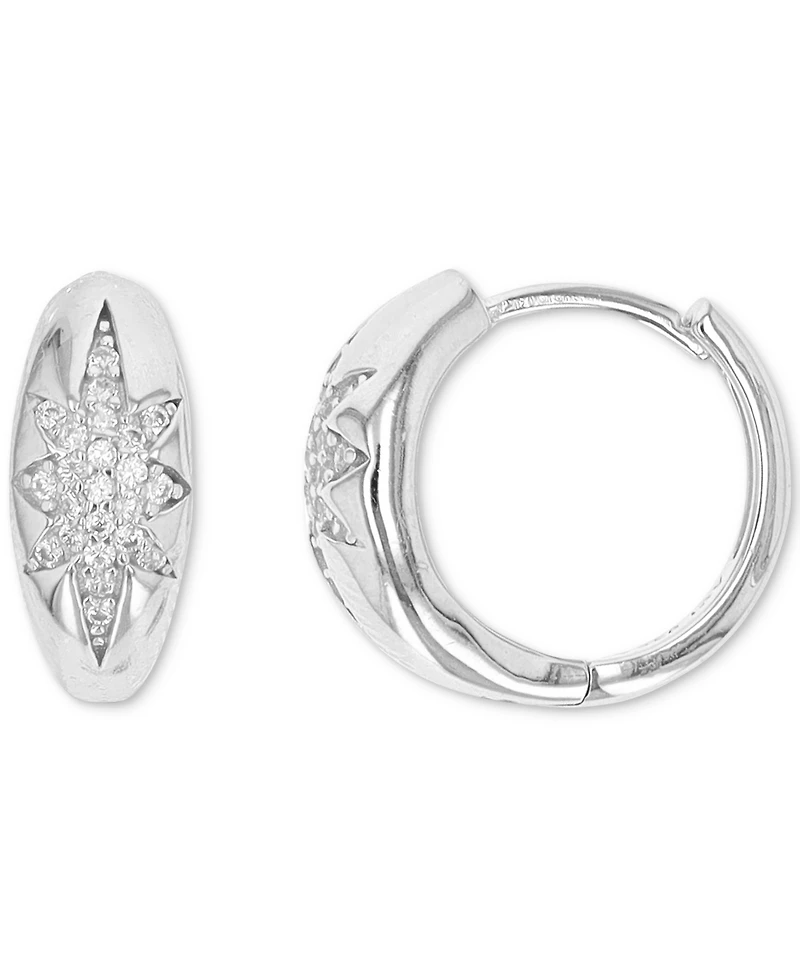 Cubic Zirconia Small Huggie Hoop Earrings in Sterling Silver, 0.57"