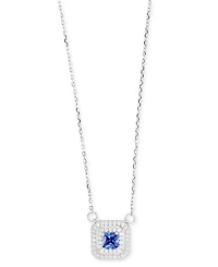 Cubic Zirconia Square Halo 18" Pendant Necklace in Sterling Silver