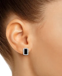 Onyx & Diamond Accent Rectangle Stud Earrings Sterling Silver (Also Turquoise Labradorite)