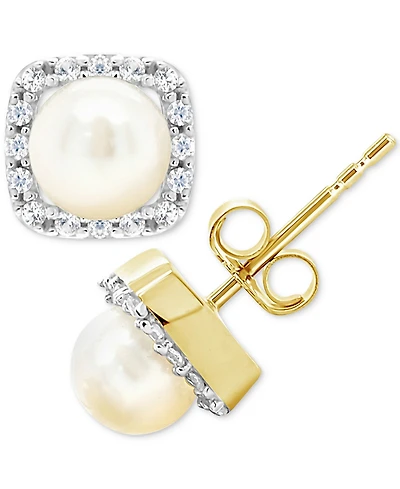 Cultured Freshwater Pearl & Lab-Created White Sapphire (1/5 ct. t.w.) Stud Earrings in 10k Gold (Also in Onyx)
