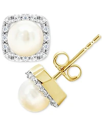 Cultured Freshwater Pearl & Lab-Created White Sapphire (1/5 ct. t.w.) Stud Earrings in 10k Gold (Also in Onyx)