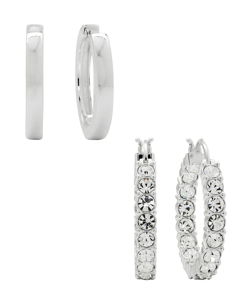 Women's Crystal Hoop Earrings Set, 4 Pieces