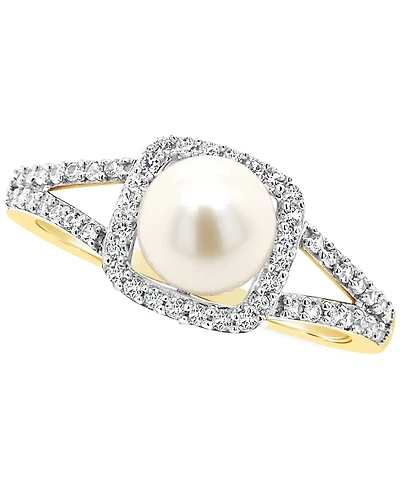 Cultured Freshwater Pearl & Lab-Grown White Sapphire (1/4 ct. t.w.) Halo Ring 10k Gold (Also Onyx)