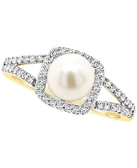 Cultured Freshwater Pearl & Lab-Grown White Sapphire (1/4 ct. t.w.) Halo Ring 10k Gold (Also Onyx)