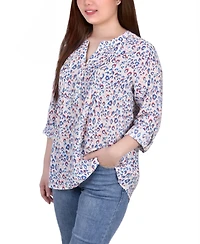 Petite 3/4 Roll Tab Sleeve Blouse Top