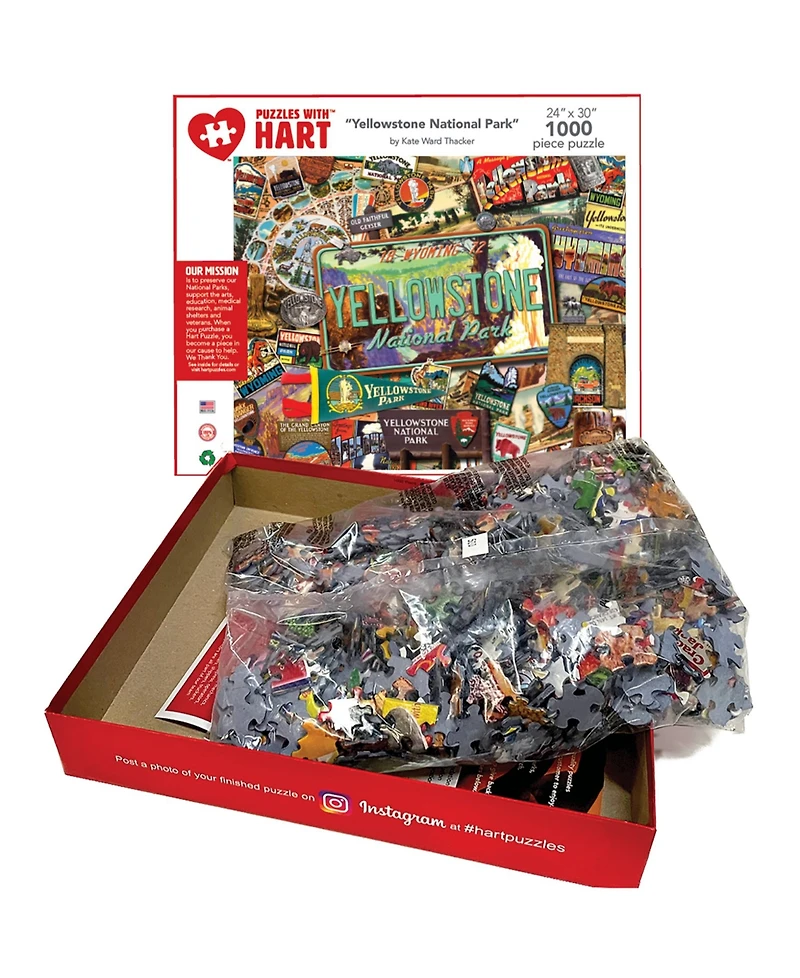 Hart Puzzles Yellowstone National Park 24" x 30" By Kate Ward Thacker Set, 1000 Pieces