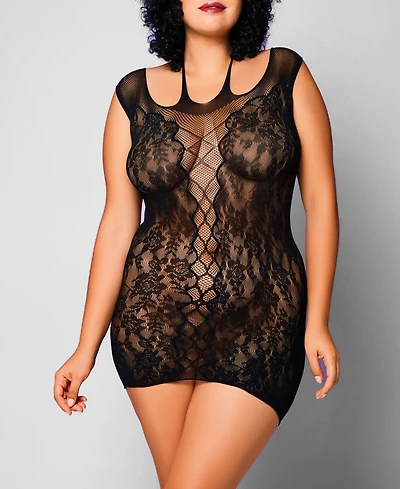 iCollection Women's Magnolia All Sheer Queen Size 1Piece Chemise in a Hosiery Design