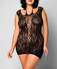 iCollection Women's Magnolia All Sheer Queen Size 1Piece Chemise in a Hosiery Design