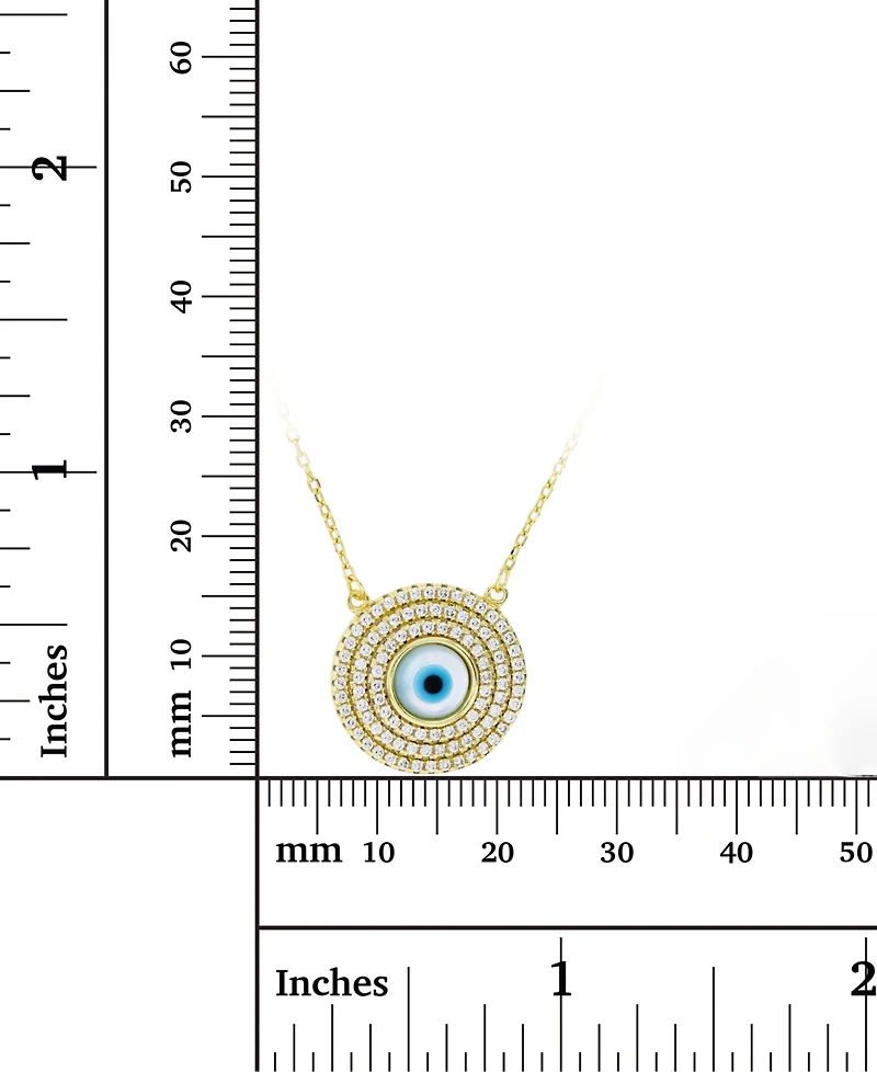 Cubic Zirconia & Enamel Evil Eye Halo Pendant Necklace in 14k Gold-Plated Sterling Silver, 16" + 1" extender
