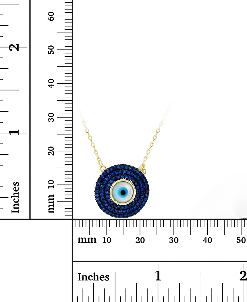 Cubic Zirconia & Enamel Evil Eye Pendant Necklace 14k Gold-Plated Sterling Silver, 16" + 1" extender