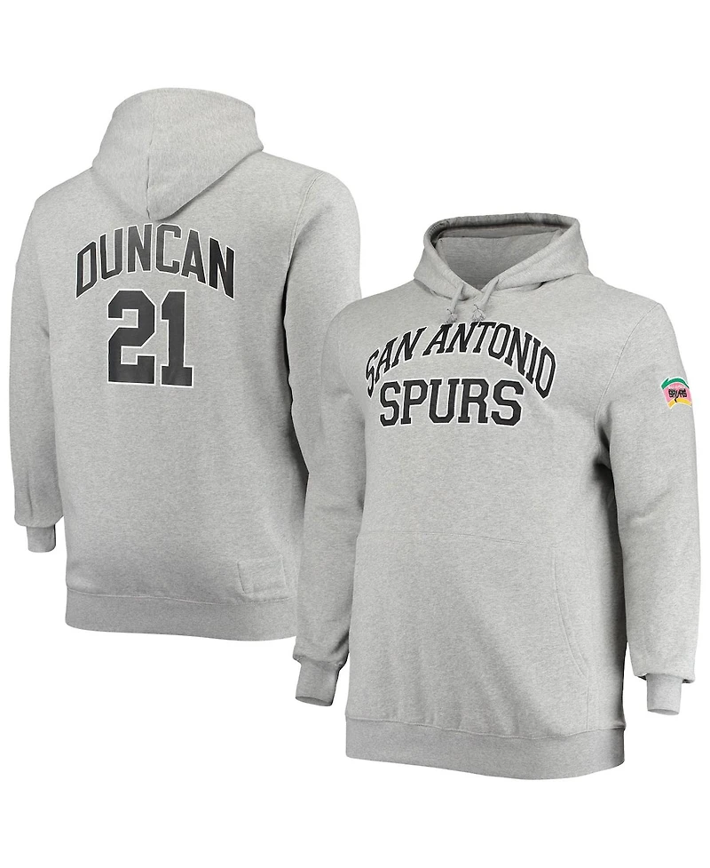 Men's Mitchell & Ness Tim Duncan Heather Gray San Antonio Spurs Big and Tall Name Number Pullover Hoodie