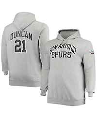 Men's Mitchell & Ness Tim Duncan Heather Gray San Antonio Spurs Big and Tall Name Number Pullover Hoodie
