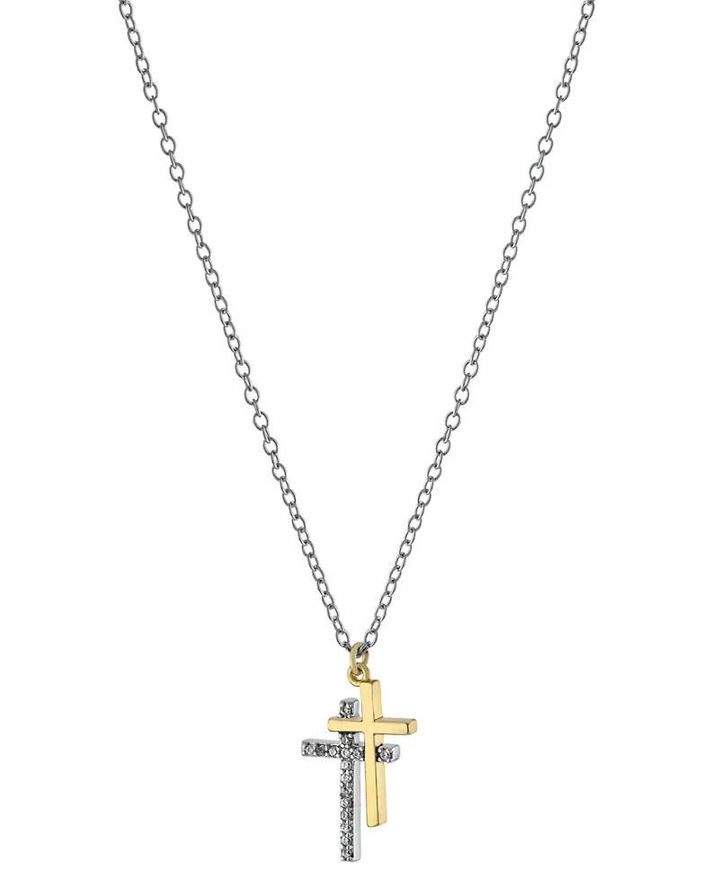 Giani Bernini Cubic Zirconia Double Cross Pendant Necklace in Sterling Silver & Gold-Plate, 16" + 2" extender, Created for Macy's
