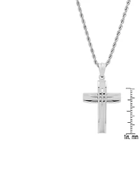 Steeltime Stainless Steel Cut Accented Cross Pendant